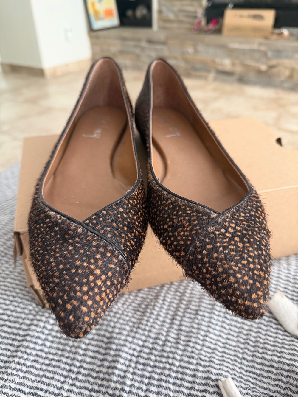 FS/NY Women's Pointed Toe Ballet Flats in Black and Brown cheetah print size 9.5